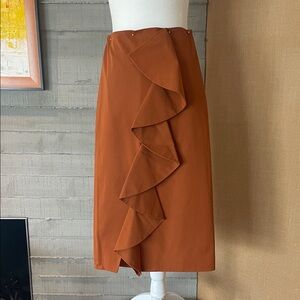 Rust Ruffled Midi Skirt
